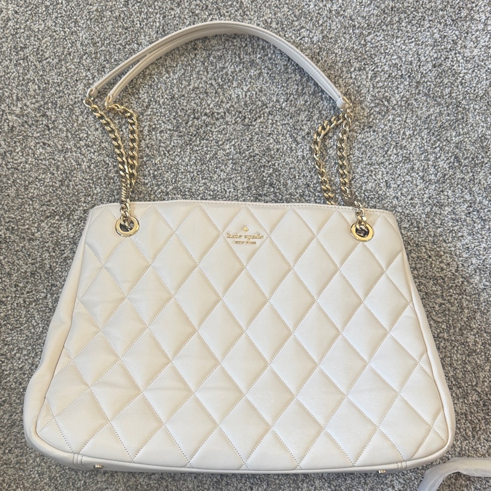 Kate Spade Ivory Quilted Shoulder Bag with Gold Chain